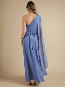 SHEIN Belle One Shoulder Appliques Detail Bridesmaid Dress - Blue - View 4