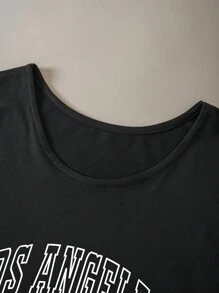 INAWLY Letter Graphic Tank Top & Drawstring Waist Shorts