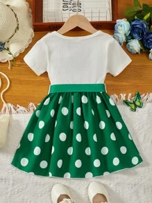 小女童波點圖案蕾絲拼接荷葉邊洋裝 - 彩色 - 查看 2