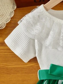 小女童波點圖案蕾絲拼接荷葉邊洋裝 - 彩色 - 查看 4