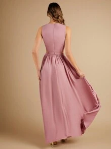 SHEIN Belle 垂領腰部鏤空伴娘連衣裙 - 藕粉色 - 查看 3