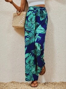 Breezaya 熱帶圖案紙袋腰腰帶闊腿褲 - 藍色 - 查看 5