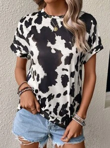 SHEIN LUNE 滿版印花蝙蝠袖T恤 - 杏色 - 查看 1