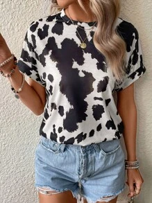 SHEIN LUNE 滿版印花蝙蝠袖T恤 - 杏色 - 查看 5