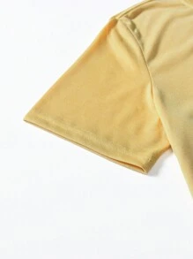 ROMWE MEN Street Life 男士標語和蝴蝶印花T恤 - 卡其色 - 查看 4