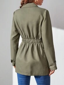 SHEIN Tall 翻蓋口袋素色外套 - 軍綠色 - 查看 2