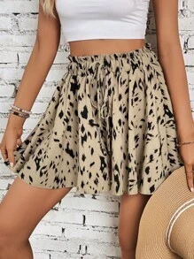 SHEIN VCAY Allover Print Tie Front Wide Leg Shorts - Apricot - View 1