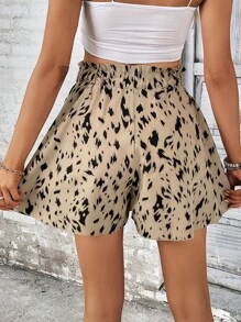 SHEIN VCAY Allover Print Tie Front Wide Leg Shorts - Apricot - View 2