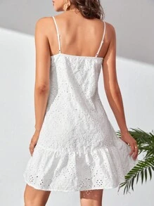 SHEIN Tall Knot Front Ruffle Hem Schiffy Cami Dress - White - View 2
