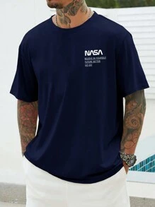 Manfinity Homme Men Plus Letter Graphic Tee - Navy Blue - View 1