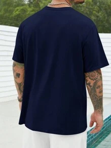 Manfinity Homme Men Plus Letter Graphic Tee - Navy Blue - View 2