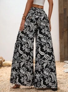 SHEIN VCAY 印花闊腿褲 - 黑與白 - 查看 2