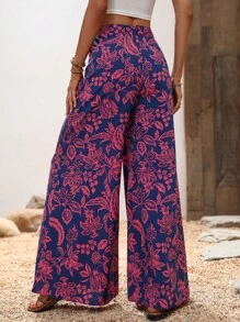SHEIN VCAY Floral Print Wide Leg Trousers - Multicolor - View 2