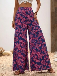 SHEIN VCAY Floral Print Wide Leg Trousers - Multicolor - View 4