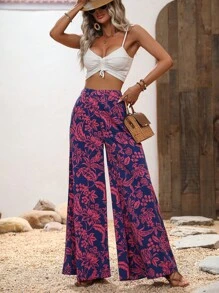 SHEIN VCAY Floral Print Wide Leg Trousers - Multicolor - View 5