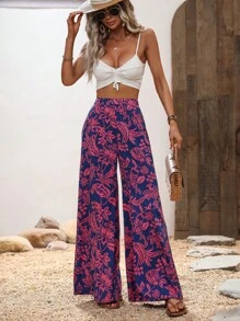 SHEIN VCAY Floral Print Wide Leg Trousers - Multicolor - View 6