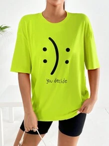 SHEIN EZwear T-shirt met grafische slogan en verlaagde schouder, jij beslist