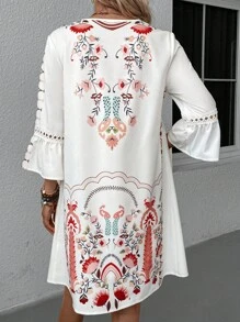 SHEIN LUNE Vestido con estampado floral con encaje de manga amplia