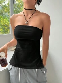 SHEIN EZwear Top Nero In Tubo Solido Y2k - nero - Visualizzare 1