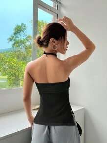 SHEIN EZwear Top Nero In Tubo Solido Y2k - nero - Visualizzare 2
