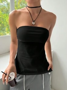 SHEIN EZwear Top Nero In Tubo Solido Y2k - nero - Visualizzare 4