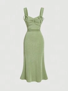 SHEIN MOD Solid Ruched Bust Cami Dress - Lime Green - View 1