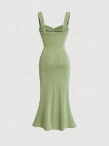SHEIN MOD Solid Ruched Bust Cami Dress - Lime Green - View 2