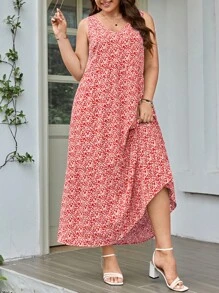 SHEIN LUNE 1 pieza Vestido con estampado floral - Rojo - Ver 1