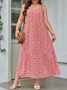 SHEIN LUNE 1 pieza Vestido con estampado floral - Rojo - Ver 5