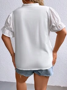Celure Plus Notched Neckline Button Front Blouse - White - View 2
