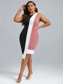 SHEIN Clasi Đầm Plus Size Bất đối xứng Khối Màu Giải trí - Bụi hồng - Xem 1