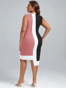 SHEIN Clasi Đầm Plus Size Bất đối xứng Khối Màu Giải trí - Bụi hồng - Xem 2