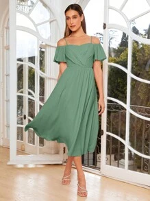 SHEIN Belle 挖肩素色伴娘連衣裙