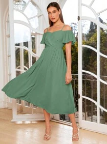 SHEIN Belle 挖肩素色伴娘連衣裙