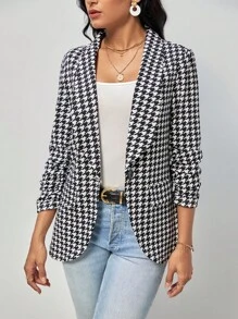 SHEIN Clasi 千鳥格印花青果領開門襟西裝外套不附吊帶上衣 - 黑與白 - 查看 6