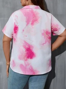SHEIN Holidaya Plus Tie Dye Button Front Shirt - Pink - View 2