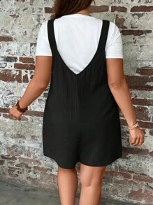 SHEIN LUNE 大碼素色背帶連體短褲不帶T恤 - 黑色 - 查看 2