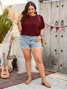 SHEIN LUNE Camiseta unicolor de manga farol