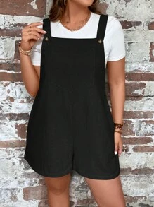 SHEIN LUNE 大碼素色背帶連體短褲不帶T恤 - 黑色 - 查看 4