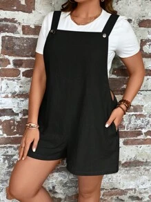 SHEIN LUNE 大碼素色背帶連體短褲不帶T恤 - 黑色 - 查看 6