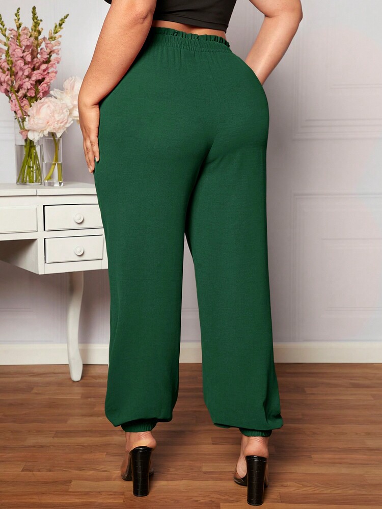 SHEIN LUNE Quần Plus Size Dây kéo Quần paper-bag màu trơn Giải trí - màu xanh lá - Xem 2
