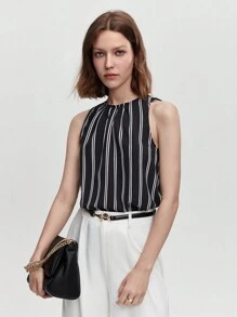 BizChic 條紋印花無袖襯衫工作服 - 黑色 - 查看 2