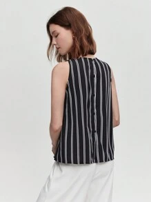 BizChic 條紋印花無袖襯衫工作服 - 黑色 - 查看 3