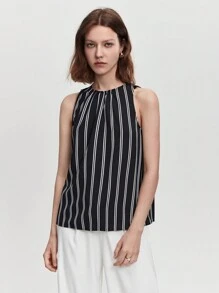 BizChic 條紋印花無袖襯衫工作服 - 黑色 - 查看 4