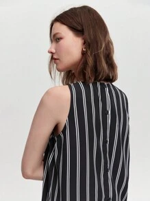 BizChic 條紋印花無袖襯衫工作服 - 黑色 - 查看 6