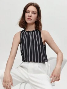 BizChic 條紋印花無袖襯衫工作服 - 黑色 - 查看 1