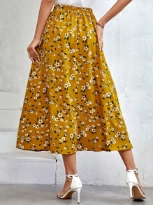 SHEIN LUNE Váy nữ Thắt nút Hoa Tất cả trên in Boho - Màu Mù tạt vàng - Xem 2