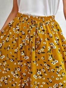 SHEIN LUNE Váy nữ Thắt nút Hoa Tất cả trên in Boho - Màu Mù tạt vàng - Xem 6