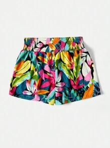 SHEIN LUNE 大碼1入組熱帶圖案闊腿短褲 - 彩色 - 查看 9