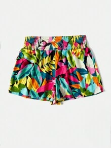SHEIN LUNE 大碼1入組熱帶圖案闊腿短褲 - 彩色 - 查看 10